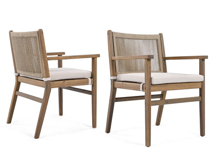 Outdoor Acacia Wood Patio Dining Armchair (Set of 2)