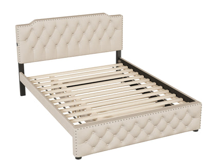 Upholstered Platform Bed With Trundle And 2 Sets Of USB Ports On Each Side, Fabric