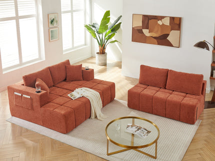 U - Shaped Sectional Sofa, Cup Holders & Side Pockets For Living Room