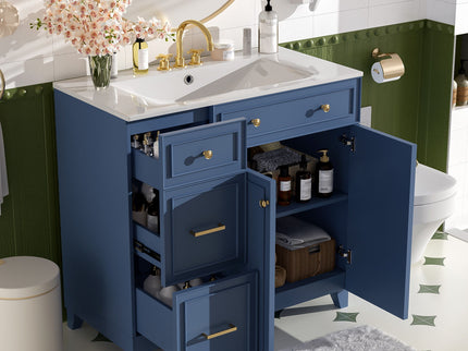 Bathroom Vanity With Sink, Soft Close Doors, Adjustable Shelves