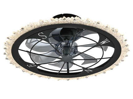 21" Caged Ceiling Fan With Dimmable LED Light And Remote Control, Low Profile Flush Mount Fan - Matte Black