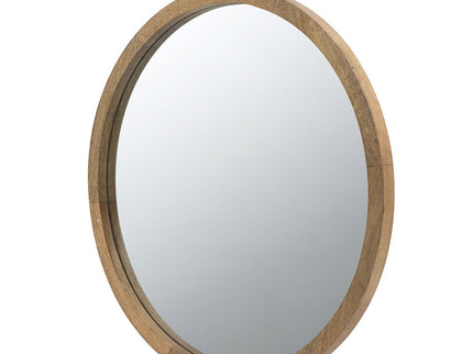Circle Wall Mirror With Wooden Frame, Wall Mirror For Living Room