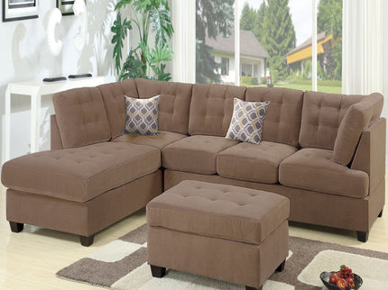 Truffle Waffle Suede Sectional Sofa With Tufted Cushions And Accent Pillows, Reversible Chaise - Neutral
