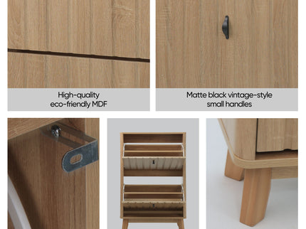 Entryway Shoe Cabinet With Flip Down Storage, Ultra Thin Freestanding Design For Home Use - Oak