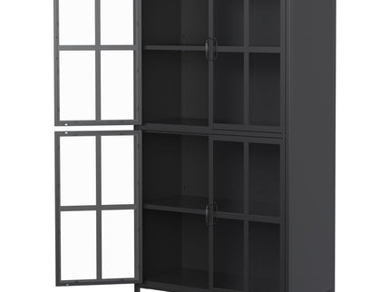 Premium Metal Storage Cabinet With Tempered Glass Doors, Adjustable Shelves, And Anti Tipping Device - Black