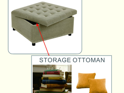 Square Tufted Storage Ottoman With Nailhead Trim