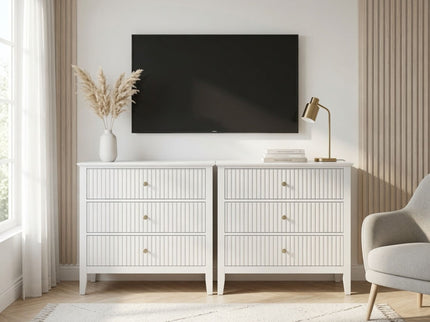 3 Drawer Nightstand, Wide With Soft Close Slides - White
