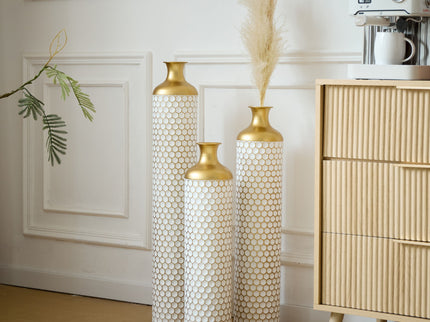 3 Piece Set Gorgeous Home Decoration Large Glazed Floor Vase Decoration Home Droplet Shaped - Gold / White