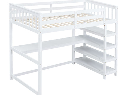 Loft Bed With Storage Shelves And Under Bed Desk