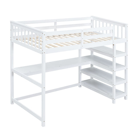 Loft Bed With Storage Shelves And Under Bed Desk