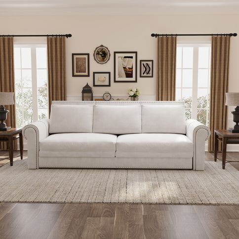 3 In 1 Convertible Sleeper Sofa With Nailhead Trim & Rolled Arm