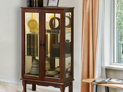Curio Cabinet Lighted Curio Diapaly Cabinet With Adjustable Shelves And Mirrored Back Panel, Tempered Glass Doors (3 Tier), (E26 Light Bulb Not Included)