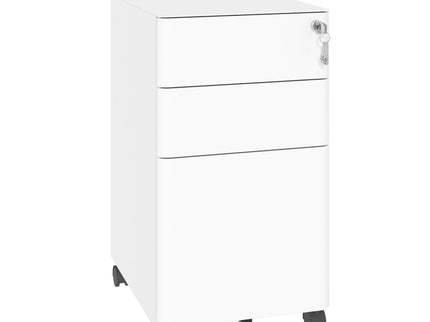 3-Drawer Mobile File Cabinet With Lock, On Wheels, Two Shallow & One Deep Drawer For Office/Home, Fully Assembled - White