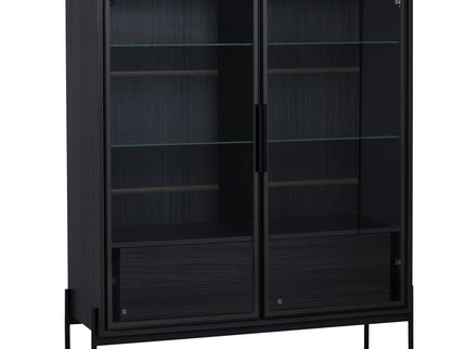 Modern Minimalist Style LED Curio Cabinet With Tempered Glass Door, Metal Legs