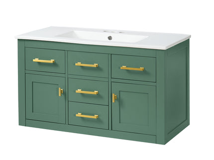 Wall Mounted Bathroom Cabinet With Sink, Multiple Drawers And Doors - Green