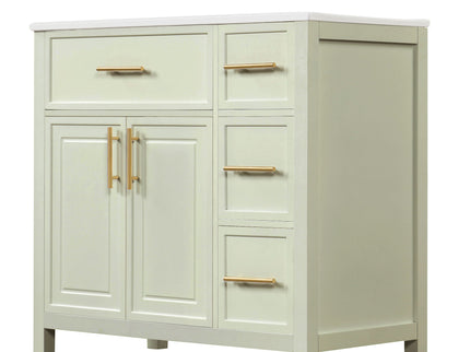 36" Bathroom Vanity With Sink, 2 Doors, 3 Drawers, Rectangular - White