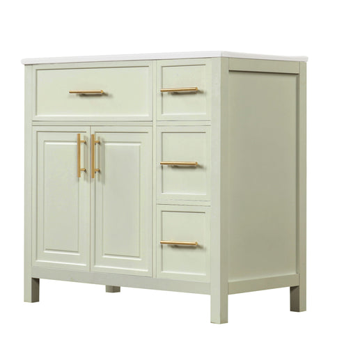 36" Bathroom Vanity With Sink, 2 Doors, 3 Drawers, Rectangular - White