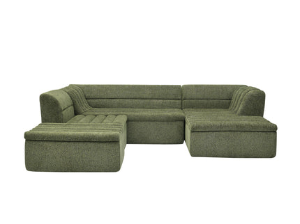 U-Shaped Modular Sectional Sofa With Chaise And Movable Ottoman With Wave-Shaped Armrest