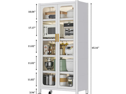 6 Tier Storage Cabinet With Transparent Door, Adjustable Shelves & Wheels