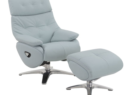 Janella - Top Grain Leather Accent Chair With Swivel & Ottoman - Baby Blue