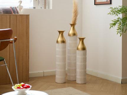 Floor Metal Vases Decorated White Metal Vases (Set of 3) Gorgeous Home Decoration Large Glazed Metal Vases - White