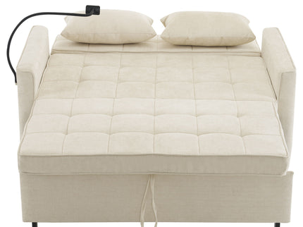 Pull-Out Sleeper Sofa With Reversible Backrest Cushion, Side Pockets, 2 USB Ports And A Phone Holder For Living Room