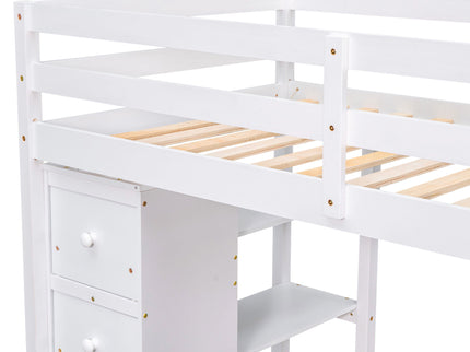 Loft Bed With Storage Drawers, Desk And Stairs With Shelves
