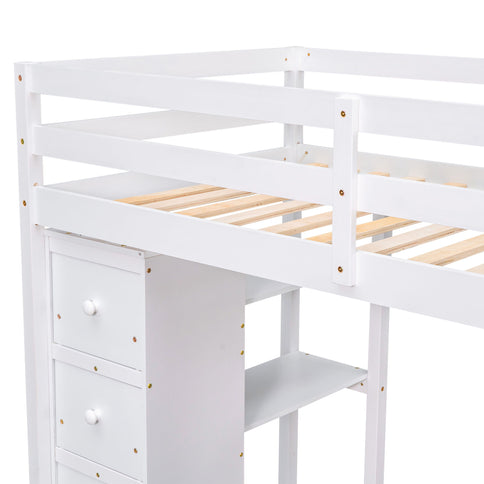 Loft Bed With Storage Drawers, Desk And Stairs With Shelves