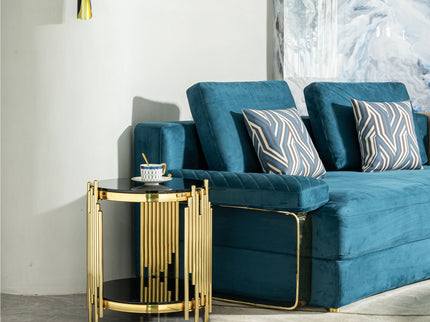 Elegant Round Table With Double Layer Tempered Glass Top And Stainless Steel Frame For Living Room