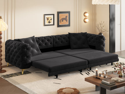 3 In 1 Convertible Sleeper, Deep Seat Pull Out Sofa Bed, Button Tufted