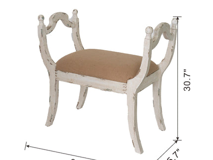 Harlow - Bench, Farmhouse / French Country Style Vanity Chair - Beige / White