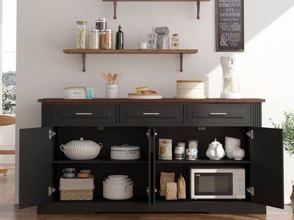 Fluted Sideboard Buffet Cabinet With 4 Doors And 3 Drawers