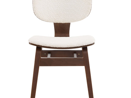 Modern Boucle Fabric Upholstered Side Chair, Bentwood Frame - White / Walnut