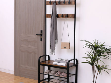 Hall Tree With Shoe Bench For Entryway With 9 Removable Hooks