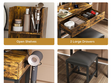 Makeup Vanity Table With LED Lights, 3 Color Options, Power Outlet