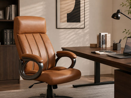 Executive Office Chair, Height Adjustable, Swivel With Padded Armrest & 5 Point Base - Antique Brown