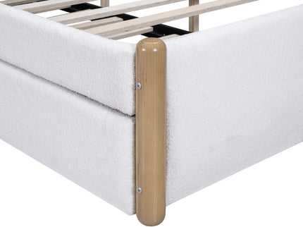 Upholstered Platform Bed With Wood Supporting Feet And Trundle