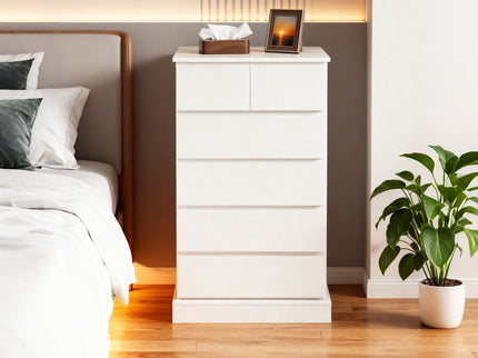 6 Drawer Tall Dresser With Concealed Handles, Vertical Storage Cabinet For Bedroom - White