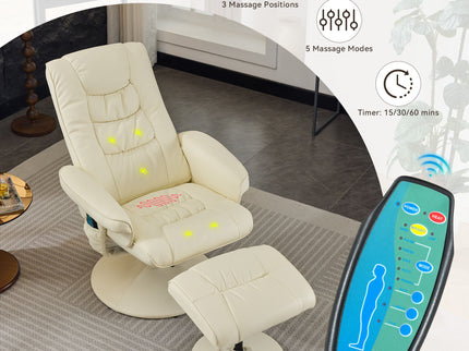 Recliner Chair With Ottoman, 360° Swivel Massage Lounge Chair With 5-Point Vibration & Heated Seat