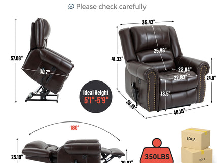 Power Lift Recliner Chair Heat Massage Dual Motor Infinite Position With USB Ports - Antique Brown