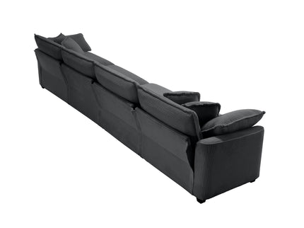 Modern Upholstered 4 Seater Fabric Sofa With Arm And Throw Pillows