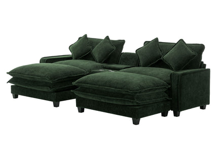 Sectional Sofa Upholstered Sofa With Two Removable Ottoman, Two USB Ports, Two Cup Holders And Large Storage Box For Living Room