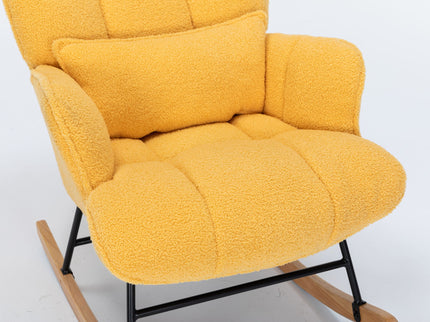 Rocking Chair Nursery, Teddy Upholstered Glider Rocker With High Backrest, Reading Chair Modern Rocking Accent Chairs Glider Recliner For Living Room - Yellow