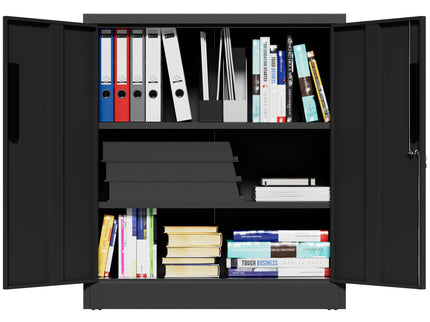 Heavy Duty Storage Cabinet With Lock, 2 Door File Cabinet With 2 Adjustable Shelves - Black