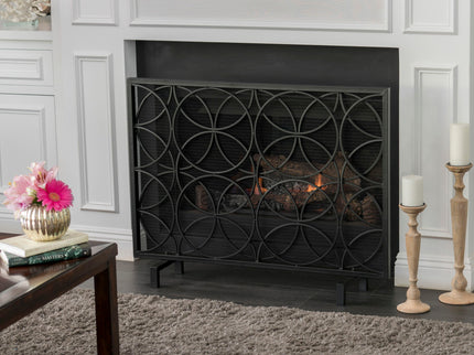 Thayer - Single Panel Iron Fireplace Screen With Geometric Design