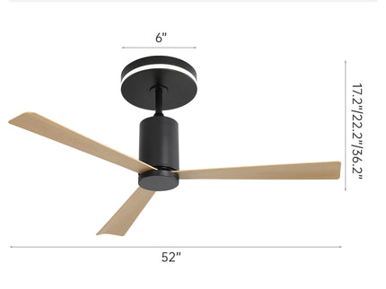 Modern Flush Mount Ceiling Fan With Led Light And Remote Control, 3 ABS Blades Noiseless Reversible Dc Motor For Patio Living Room - Matte Black