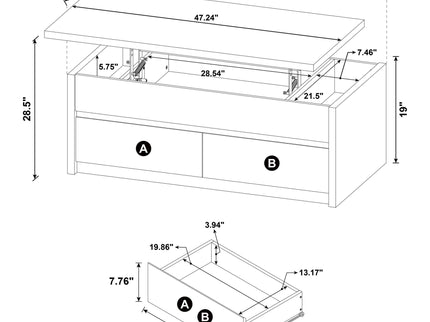 Canyon - Lift Top Table With Dual Drawers Storage Solution - Black