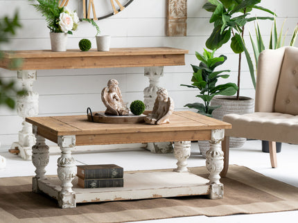 Rectangle Coffee Wooden Coffee Table, French Country Coffee Table - Brown / Antique White
