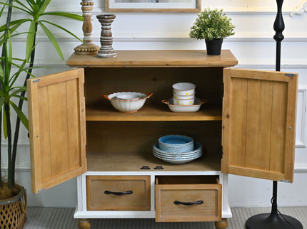 Accent Flower Carved Door Sideboard Cabinet With 2 Drawers For Kitchen - Natural Wood Wash / White