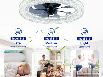 LED Light Source And Remote Control, 3000 - 6500K Dimmable Flush Mount LED Fan Light, 6 Speeds, Quiet DC Motor For Living Room - Matte Black